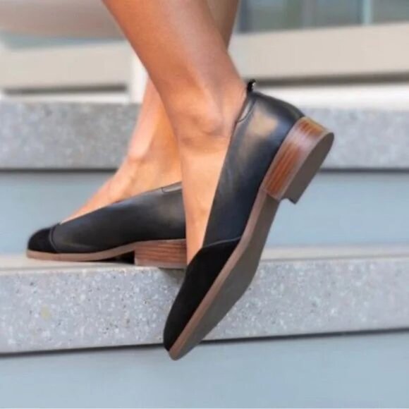Betabrand City Skimmers Size 8.5 M Black Leather Uppers Slip-Ons Women Low Heel‎ - Picture 1 of 16